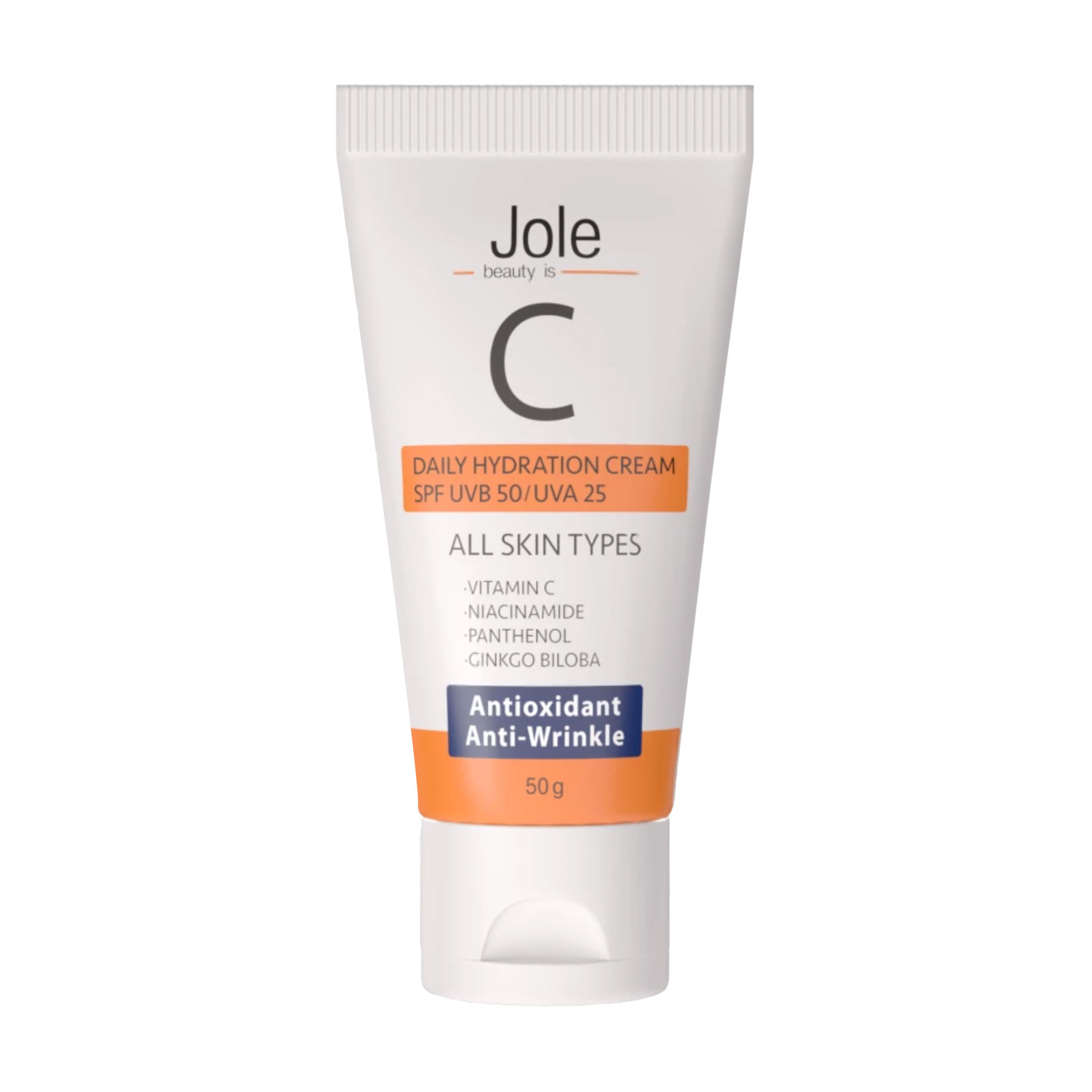 Легкий сонцезахисний крем Jole Daily Hydration Cream, SPF UVB 50/UVA 25, з вітаміном С, ніацинамідом та екстрактом гінкго білоба, 50 г